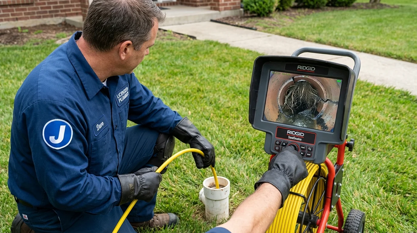 Sewer camera inspection being performed by Johns Plumbing LLC in Harrisonville